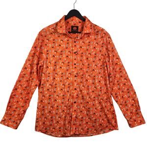 Simon Banks Halloween Button Down Shirt Mens Sz L Skeletons Bats Novelty Orange